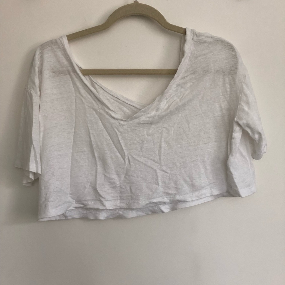 White 100% linen crop top